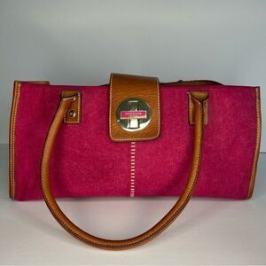Kate Spade New York Shoulder Bag Pink Wool Brown Leather Trim Zip Top